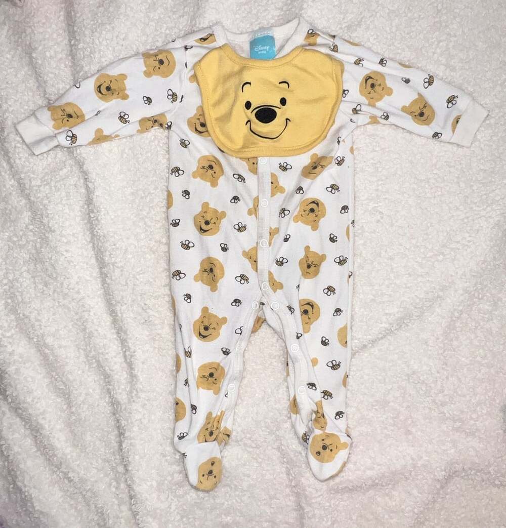 Disney Winnie the Pooh Footed Coverall and Bib Set 0-3M White Yellow